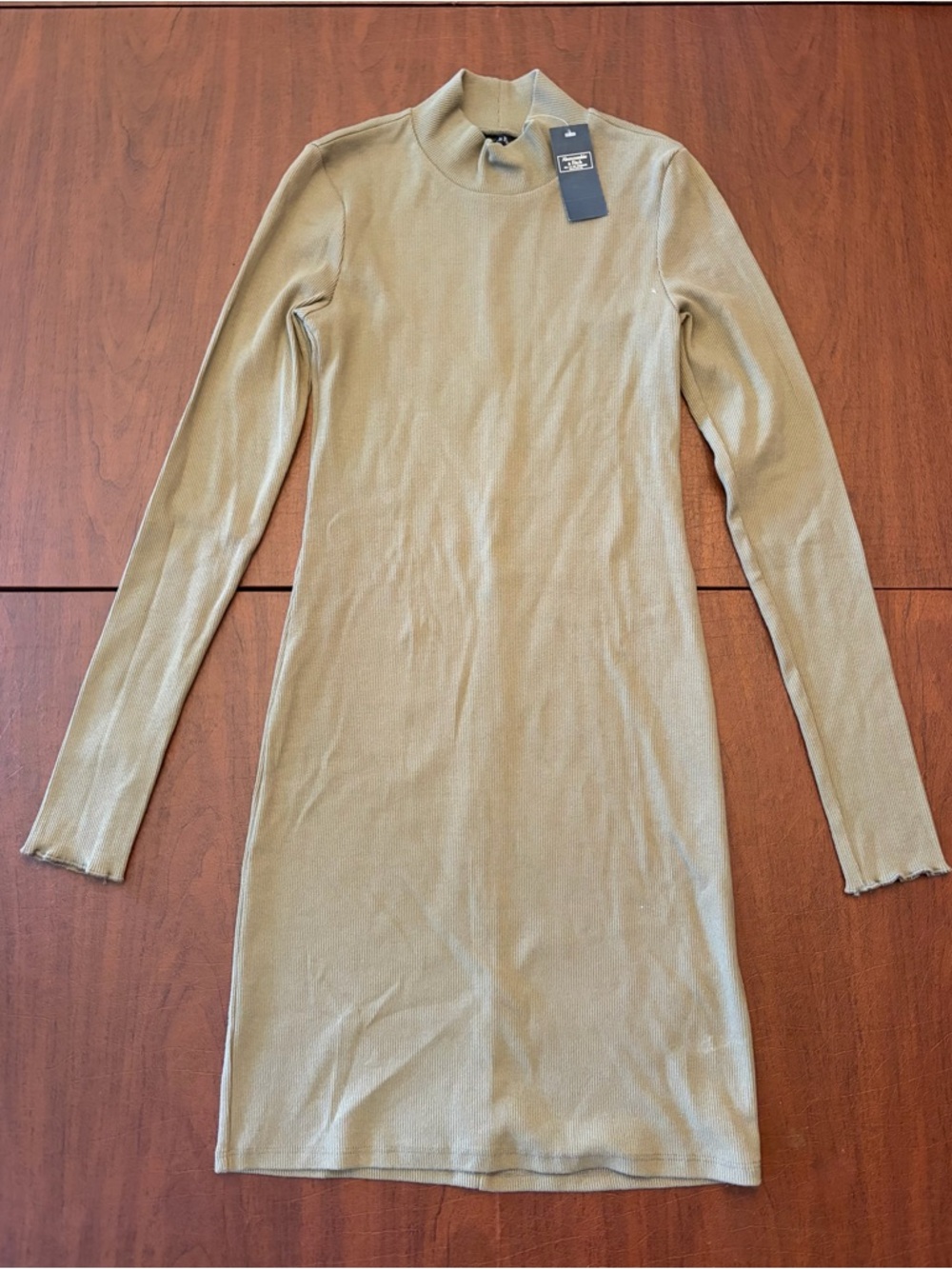 Abercrombie & Fitch Long-Sleeve Mock Neck Dress in Olive Green